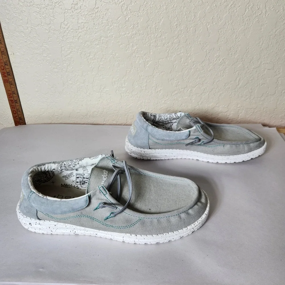 Hey Dude Wally Flow Steel Grey Canvas Slip On Loafers Mens Size 11 112303213